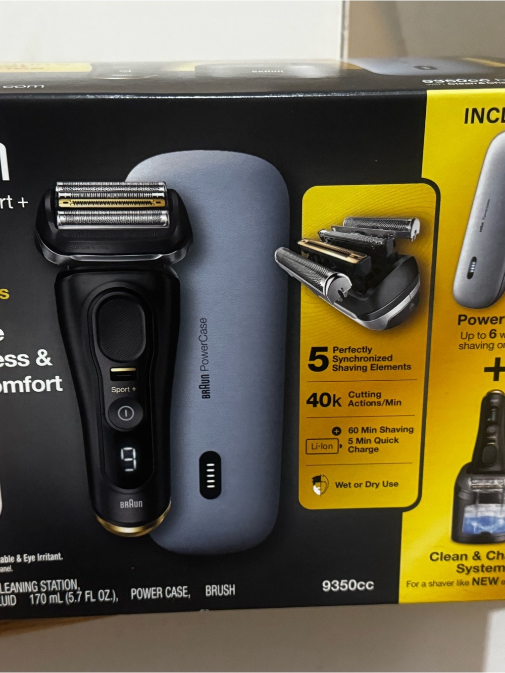 BRAUN Series 9 Sport + 9350CC Wet & Dry Clean & Charge System & POWER CASE Nib